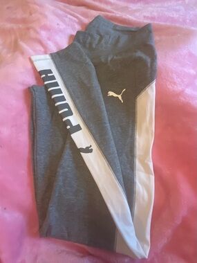 Puma Gray and White Logo Side-Panel Leggings